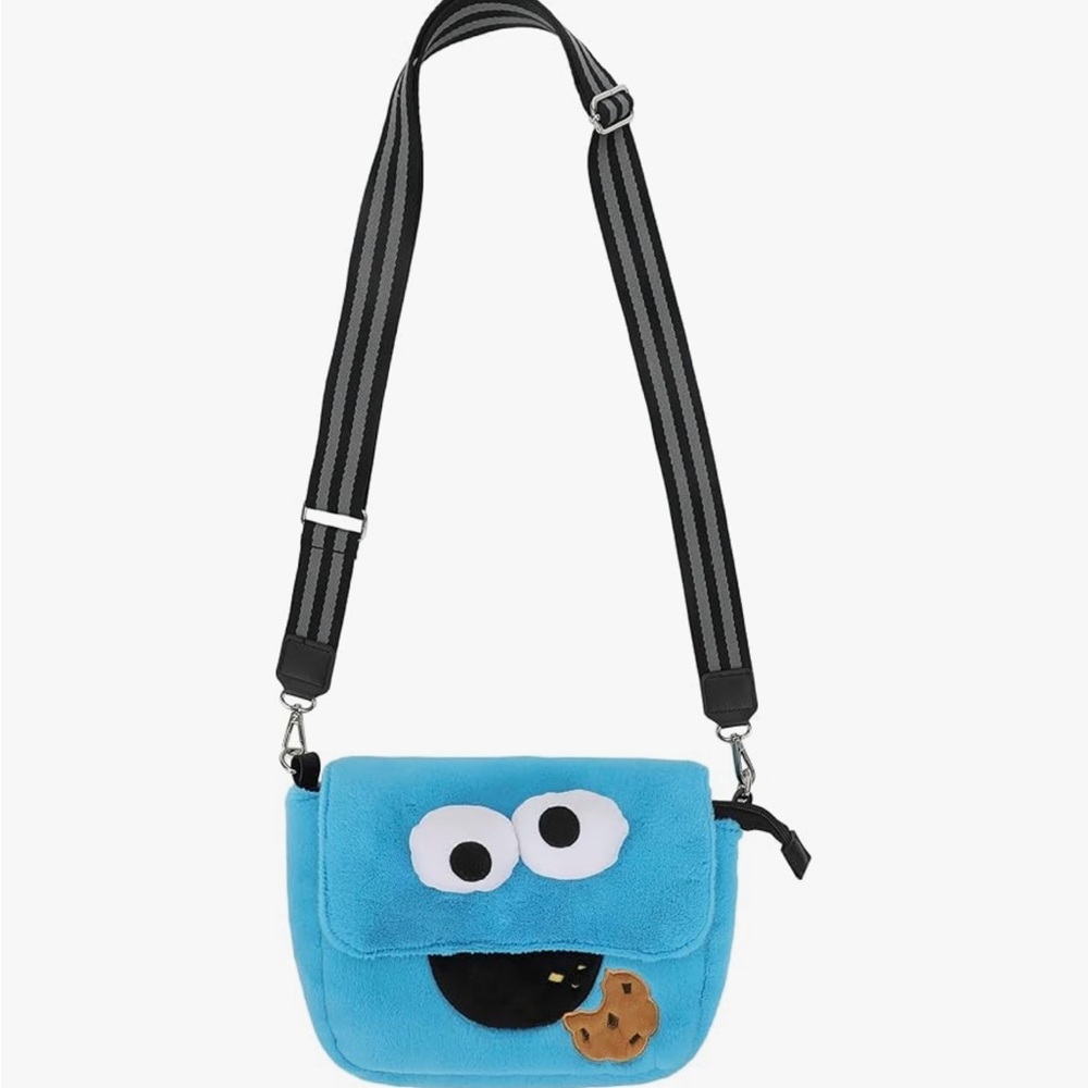 Blue Kids Plush Crossbody Bag Sesame Street Cookie Monster
